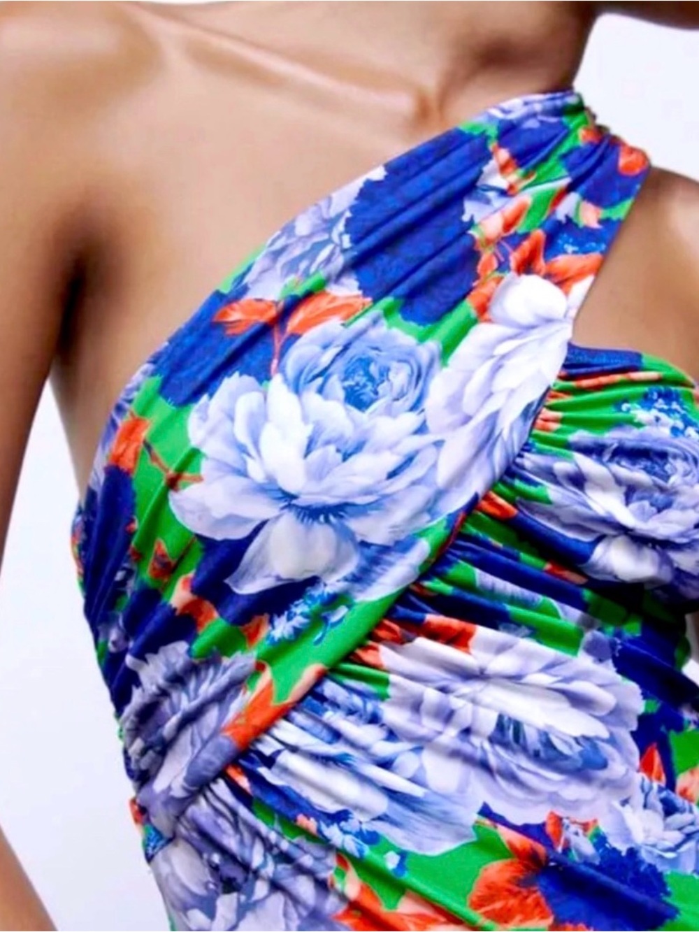 Zara Floral One Shoulder Ruched Bodysuit S NWT